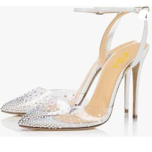 FSJ Women Pencil High Heel Spikes Studded Sandal Slip On Evening Pump Shoe White